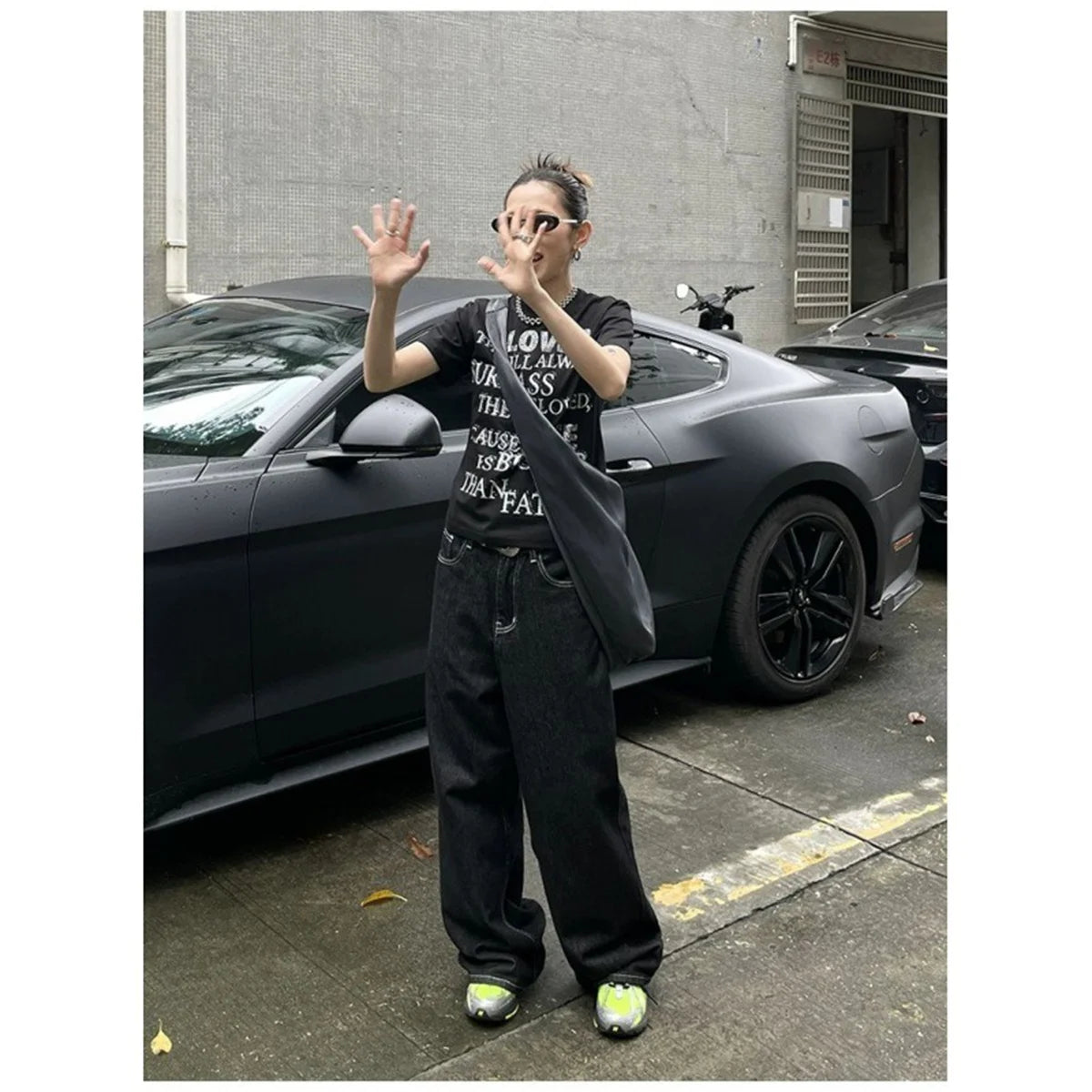Y2k Embroidered Black Wide Leg Jeans Women American Retro Casual Loose Denim Pants Streetwear 2025 New High Waist Baggy Trousers