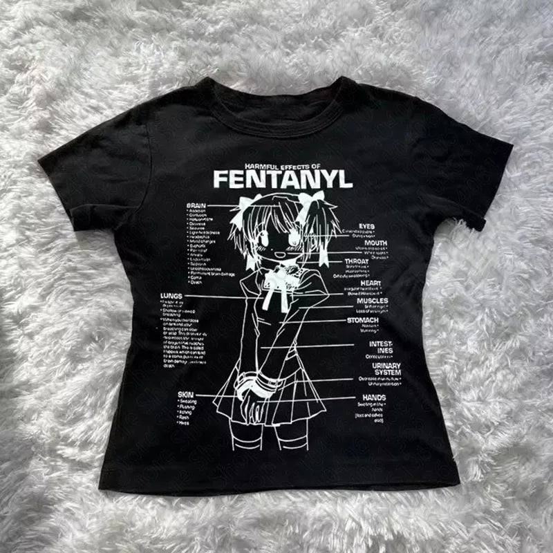 Y2k Women Clothing Female Star Girl Print Graphic Tees Y2k Top Women's Cropped Woman T-shirts 2000s Tops Kpop Gothic Goth Crop