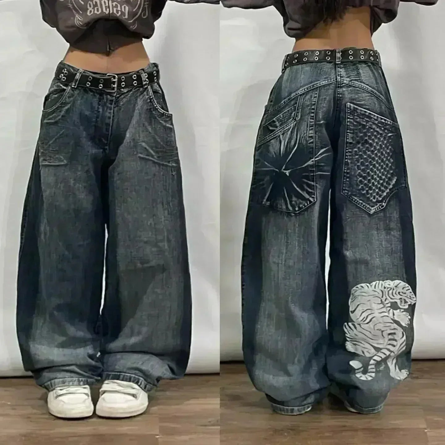 American Fashion Hip Hop Joker Oversized Jeans Women Street Y2K New Clearance Spot Hot Mopping Wide-leg Pants Unisex Loose Jeans