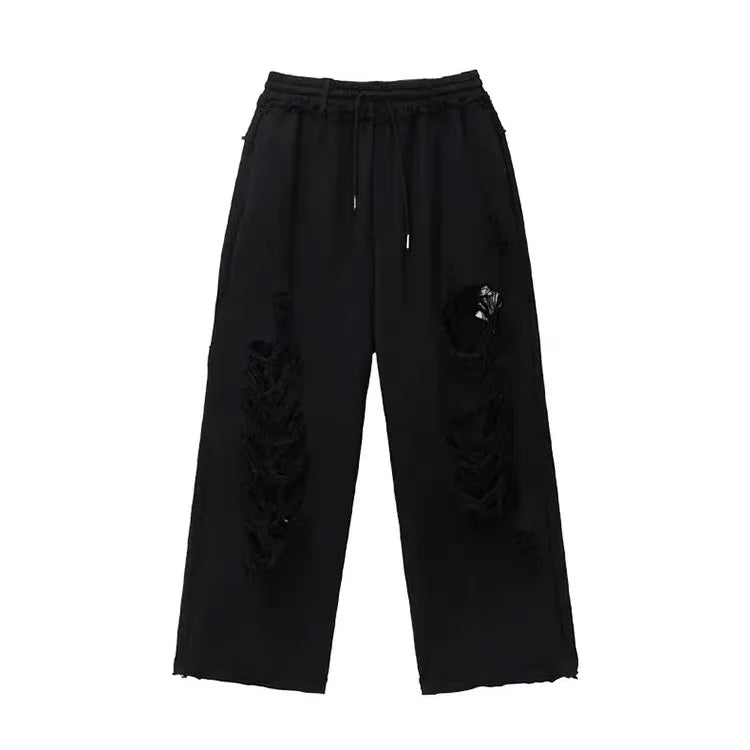 American Street Hole Casual Pants for Women Y2k Harajuku Loose Irregular Men and Women Wide Leg Sports Pants Streetwear Women