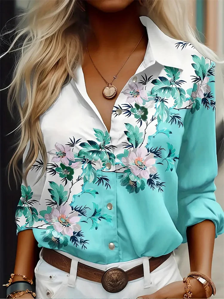 2024 Elegant Black Striped Printed Long-sleeved Shirt For Women Fashion Lapel Button-down Shirt Temperament Office Cardigan