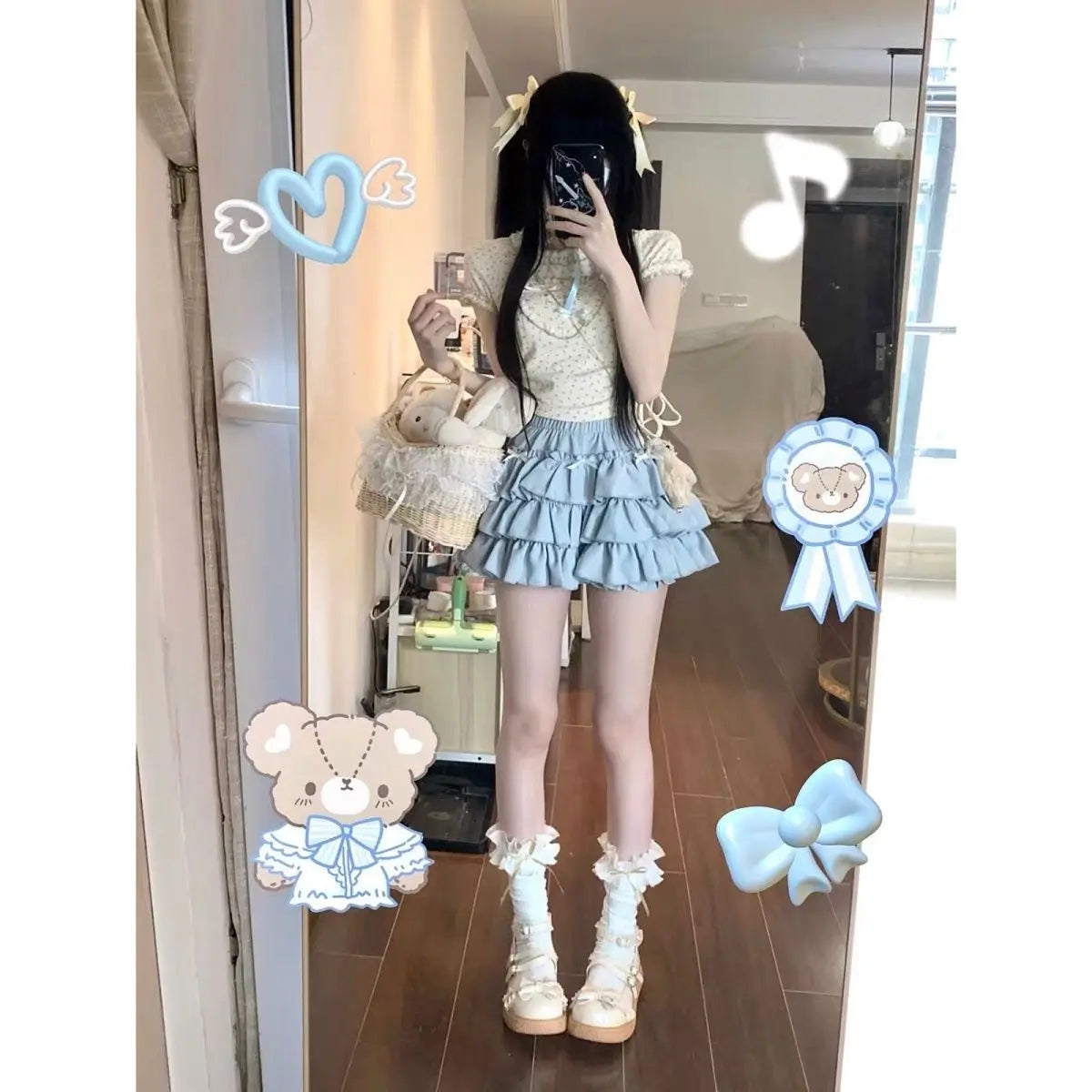 Y2k Fashion Summer Kawaii Sweet Two Piece Set Women Strappy Korean Party Skirt Set Female Ruffle Flounce Lolita Cake Skirt Suit
