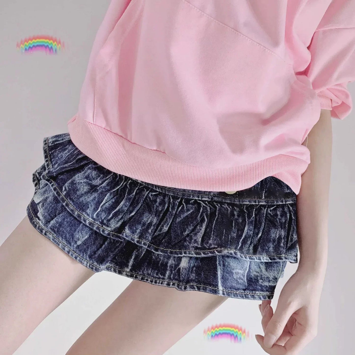 2025 New Women's Sexy Denim Skirt DS Bar DJ Nightclub Female Ruffles Super Short Mini Skirt Pleated Skirt