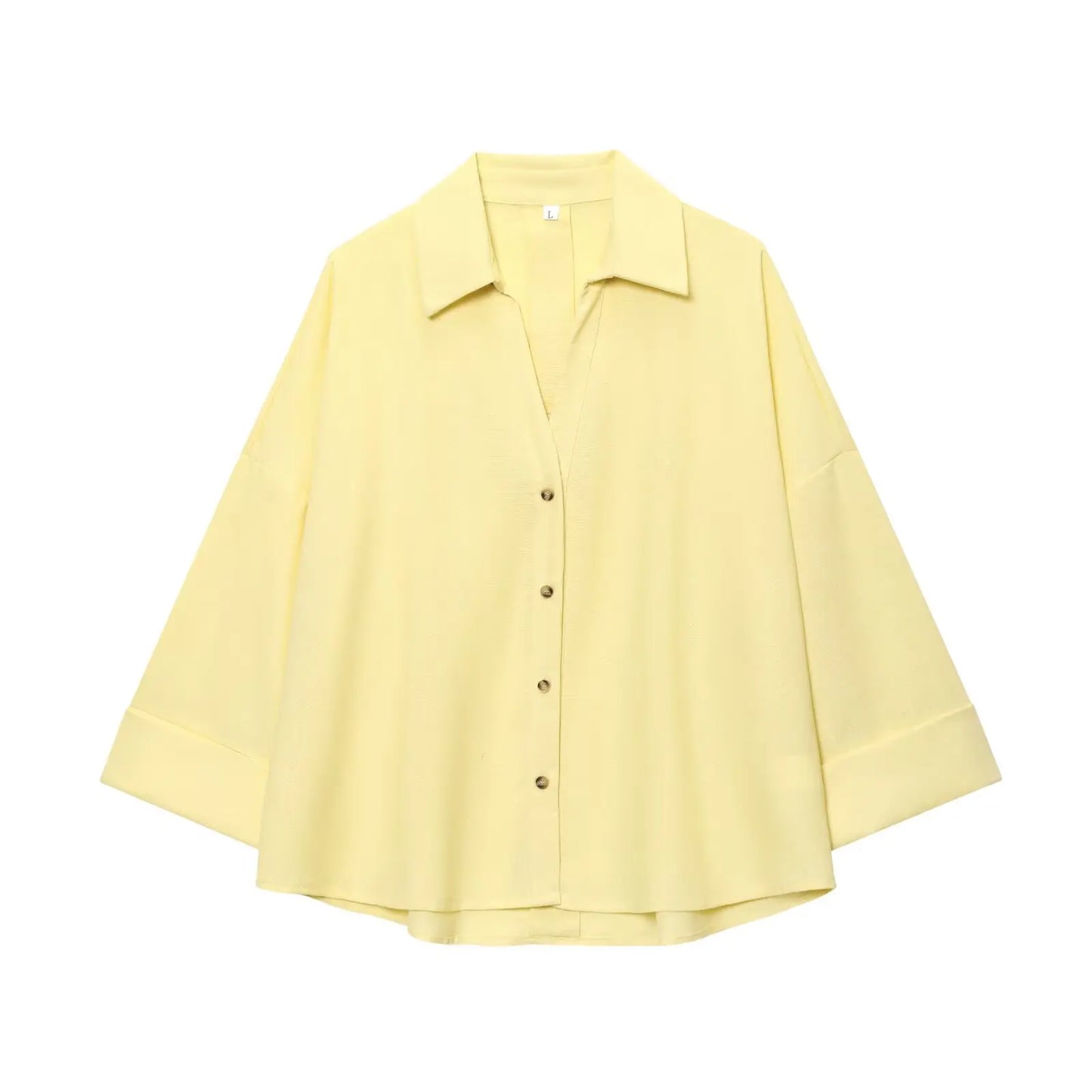 2025 AZRAF Women Summer Fashion New Blended Wide Sleeve Shirt Unique V-neck Joker Button Loose Top Blouses Mujer