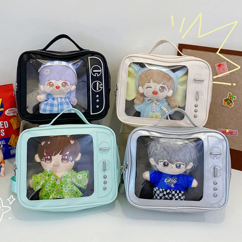 Y2K Japanese Kawaii TV Design Ita Bag Cute PU Shoulder Bag Transparent Pocket Harajuku Crossbody Bag for Women Fashion Backpacks