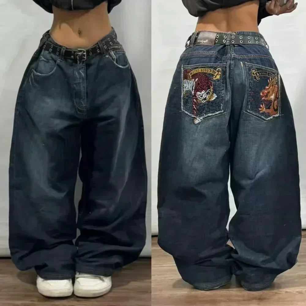 American Fashion Hip Hop Joker Oversized Jeans Women Street Y2K New Clearance Spot Hot Mopping Wide-leg Pants Unisex Loose Jeans