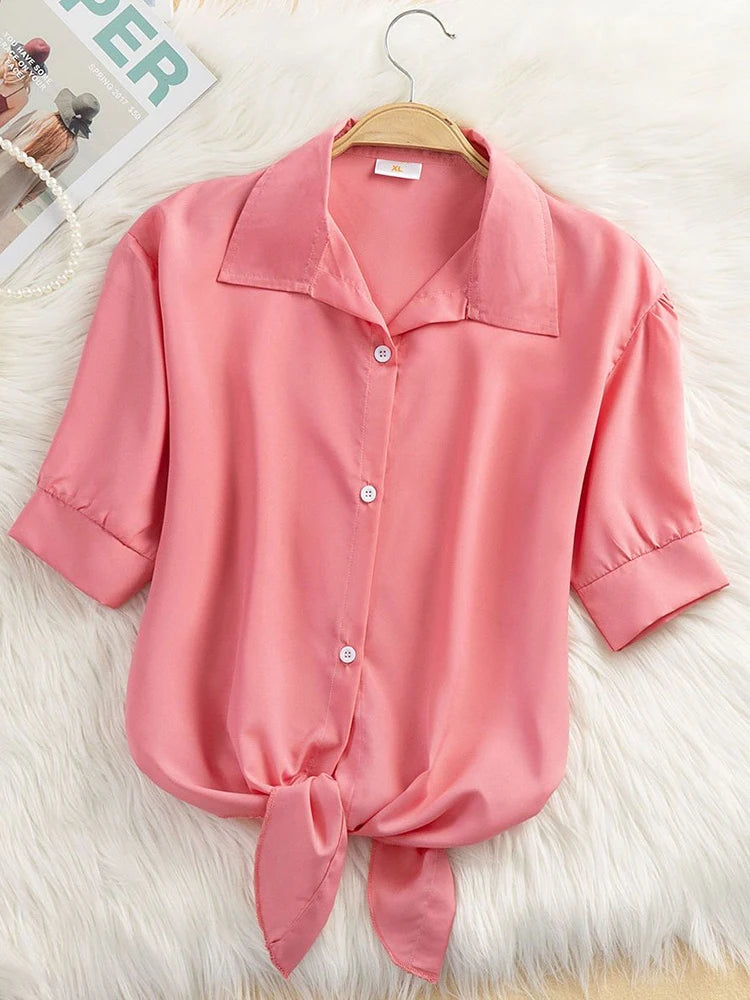 AOSSVIAO Casual Women Shirts 2025 Summer New Fashion Collar Blouse Stripe Buttons White Shirt Women Tops Streetwear