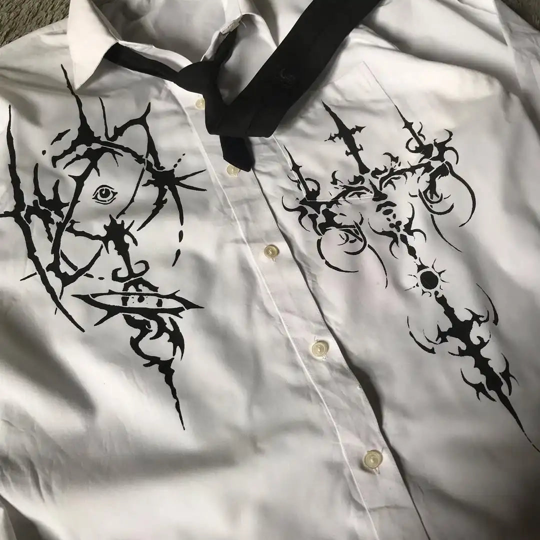 2025 New White Long sleeves Shirt Affliction Retro T Shirt Harajuku Men Skull Holy Writ Stripe Printing Tee Fashion Gothic Tops