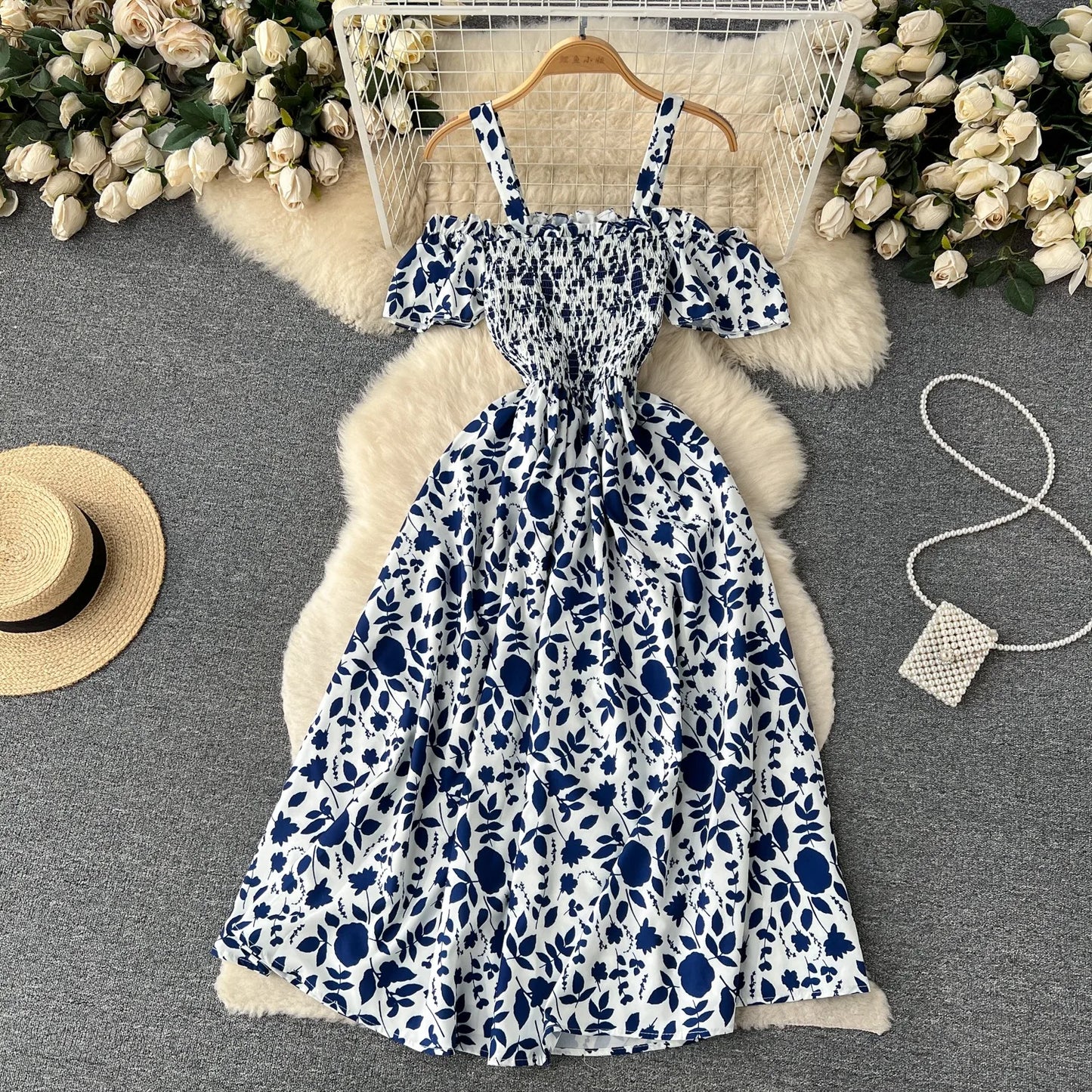 YuooMuoo Romantic Floral Print Long Summer Dress Women Fashion Off Shoulders Straps Vacation Beach Dress Korean Party Vestidos