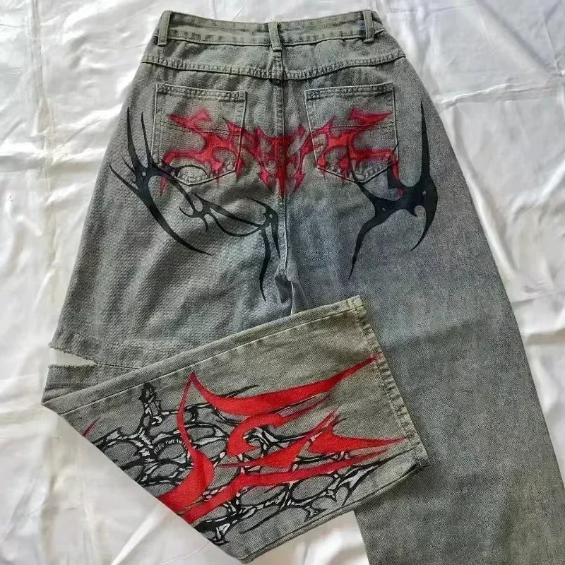 American Fashion Hip Hop Joker Oversized Jeans Women Street Y2K New Clearance Spot Hot Mopping Wide-leg Pants Unisex Loose Jeans