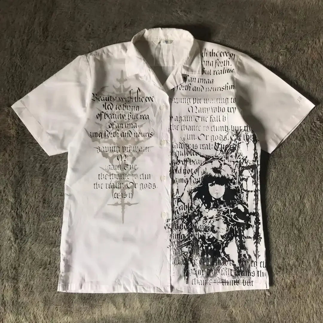 2025 New White Long sleeves Shirt Affliction Retro T Shirt Harajuku Men Skull Holy Writ Stripe Printing Tee Fashion Gothic Tops
