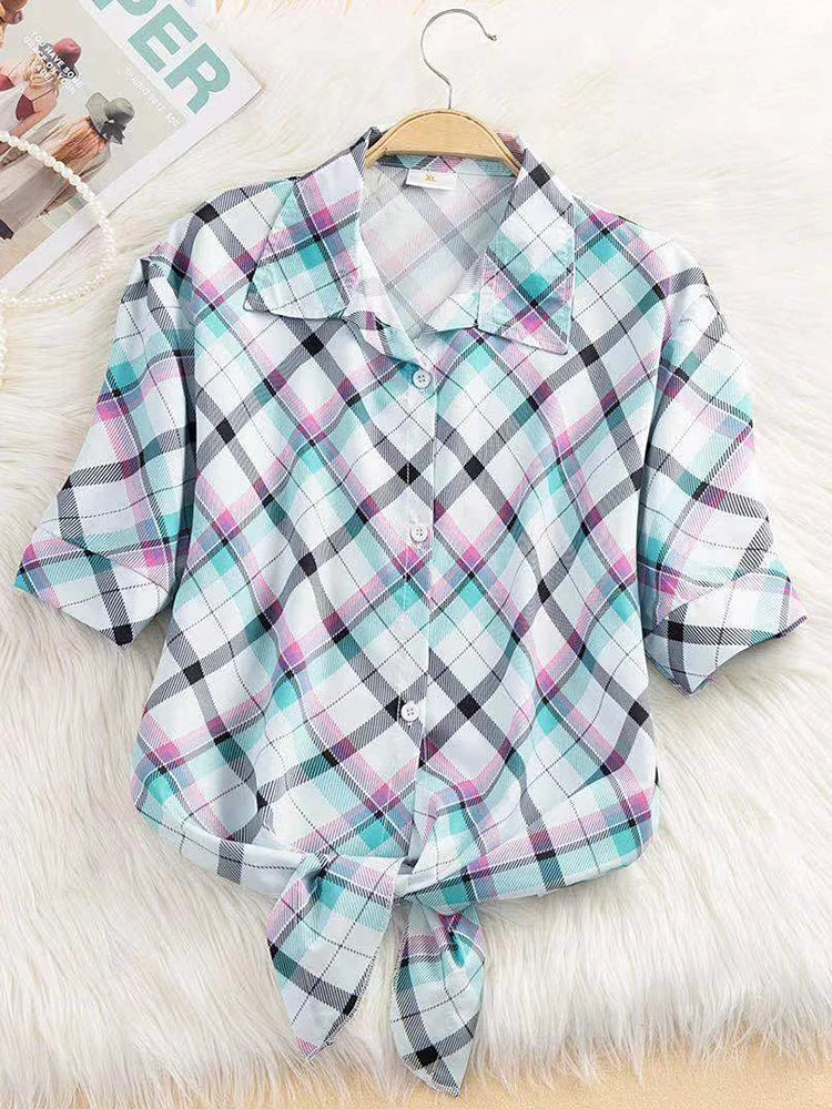 AOSSVIAO Casual Women Shirts 2025 Summer New Fashion Collar Blouse Stripe Buttons White Shirt Women Tops Streetwear
