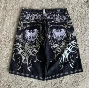 American Vintage Popular New Yellow Print Loose Denim Shorts Men Streetwear Fashion Gothic Casual Joker Shorts Women Clothing