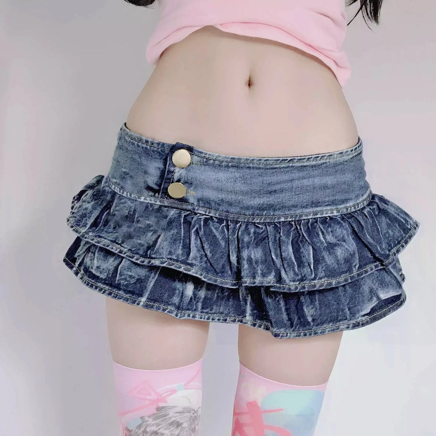 2025 New Women's Sexy Denim Skirt DS Bar DJ Nightclub Female Ruffles Super Short Mini Skirt Pleated Skirt