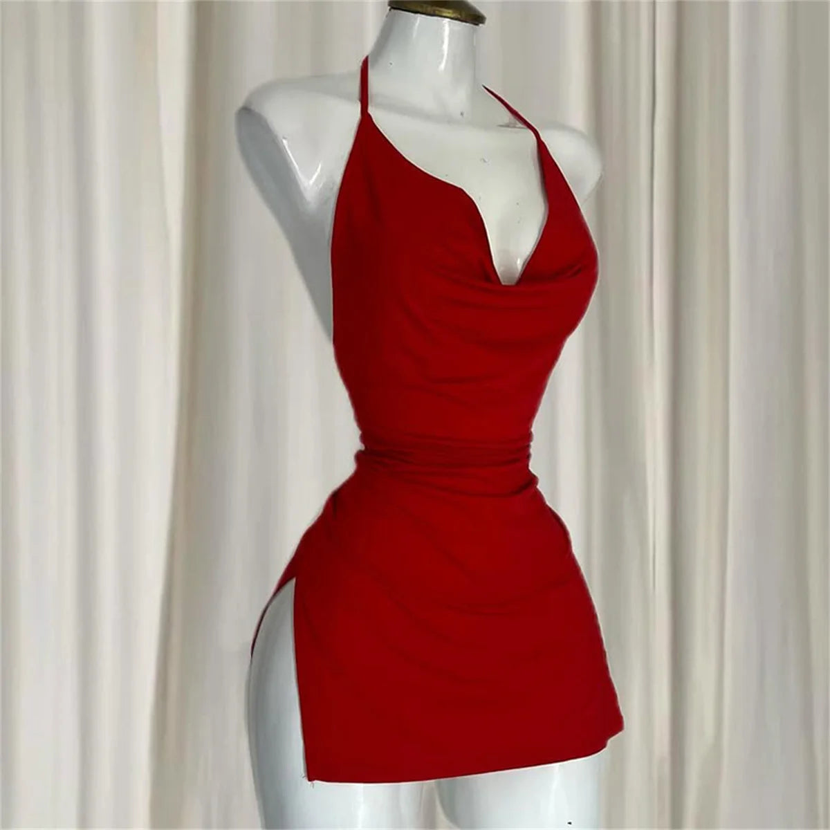 2025 New V Neck Backless Side Slit Sexy Slim Camisole Dress Summer Female Elegant Lace Up Dresses Ladies Beach Tourism Sundress