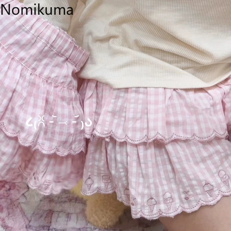2025 Faldas Mujer De Moda Japanese Summer Skirt Women High Waist Jupe Kawaii Embroidery Fashion Plaid Mini Y2k Pink Cute Skirts