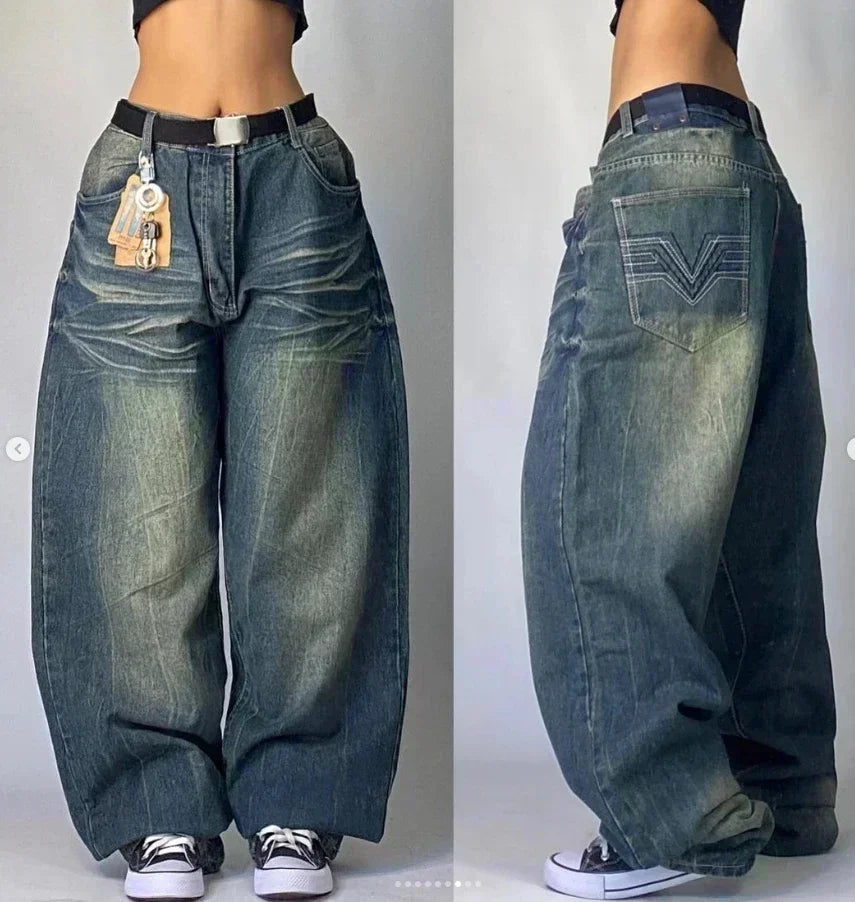 American Fashion Hip Hop Joker Oversized Jeans Women Street Y2K New Clearance Spot Hot Mopping Wide-leg Pants Unisex Loose Jeans