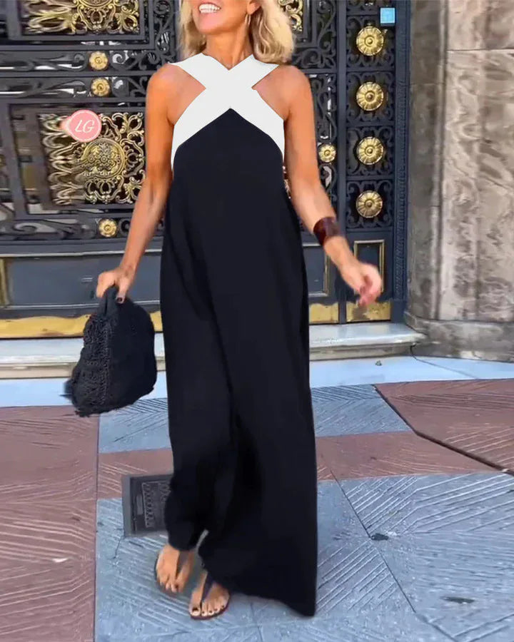 2025 New Summer Cross Halter Long Dress For Women Casual Loose Off Shoulder Beach Dress Fashion Multi-color Holiday Slim Dresses