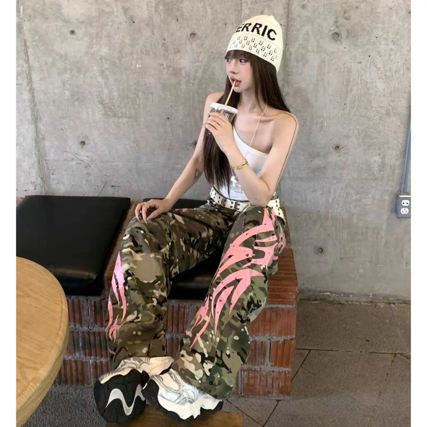 American Street Tools Three-dimensional Camouflage Machete Printed Pants Women Y2K Spice Girls Pants Slim Slim Wide-leg Mop Pant