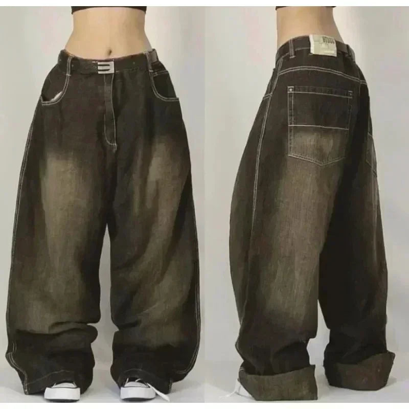 American Fashion Hip Hop Joker Oversized Jeans Women Street Y2K New Clearance Spot Hot Mopping Wide-leg Pants Unisex Loose Jeans