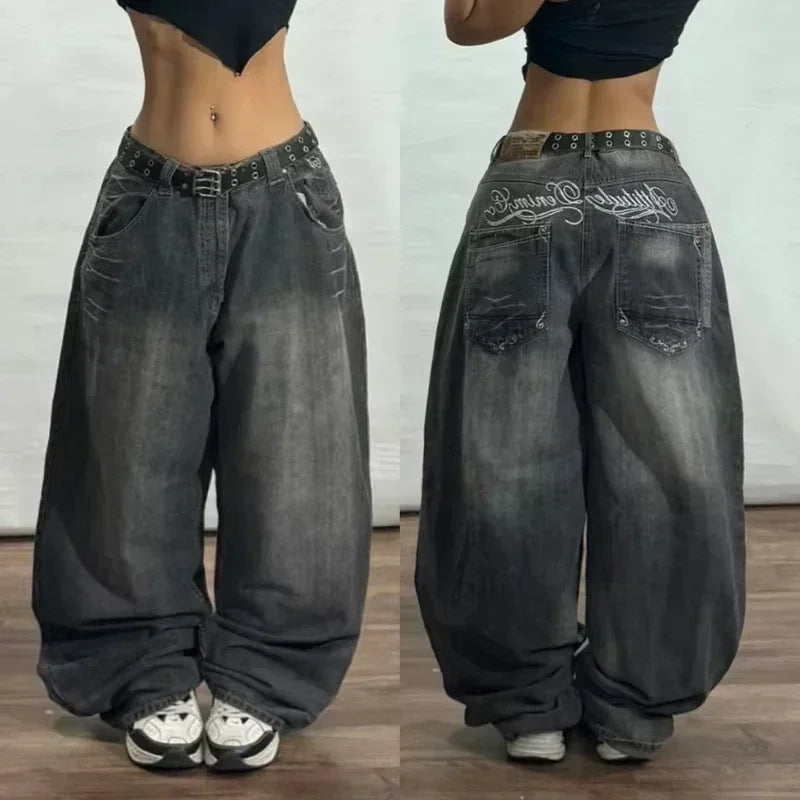 American Fashion Hip Hop Joker Oversized Jeans Women Street Y2K New Clearance Spot Hot Mopping Wide-leg Pants Unisex Loose Jeans