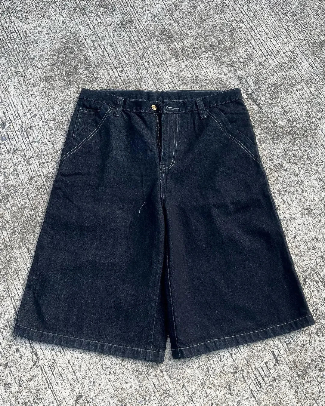 American Vintage Popular New Yellow Print Loose Denim Shorts Men Streetwear Fashion Gothic Casual Joker Shorts Women Clothing