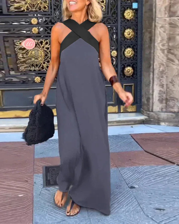 2025 New Summer Cross Halter Long Dress For Women Casual Loose Off Shoulder Beach Dress Fashion Multi-color Holiday Slim Dresses