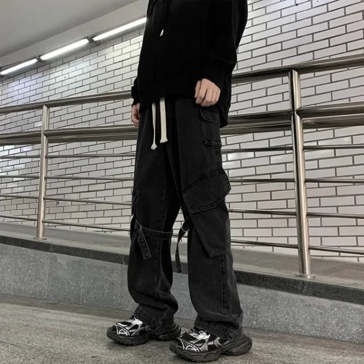 American Style Streetwear Men's Jeans Multi-Pocket Loose Straight-Leg Wide-Leg Spring Autumn New Arrival Long Pants