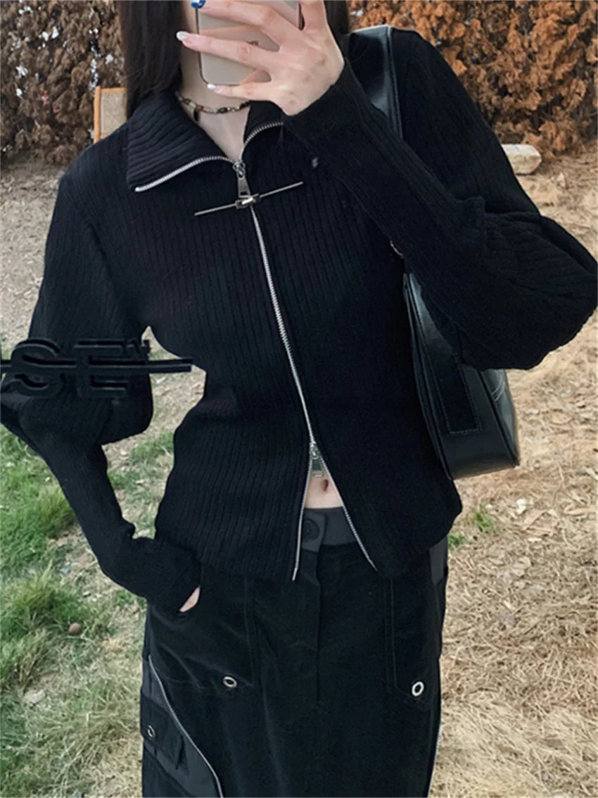 Alien Kitty Black Women Sweaters Daily New Loose Chic Elegant All Match 2025 Daily Fashion Casual Office Lady Spring Coats