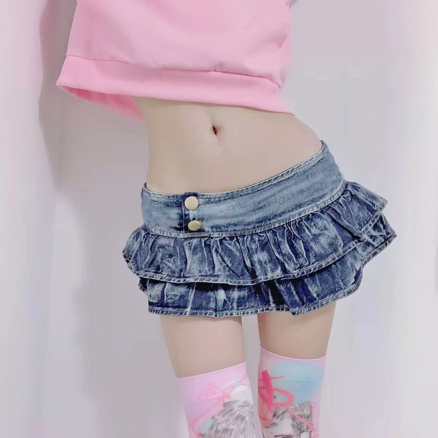 2025 New Women's Sexy Denim Skirt DS Bar DJ Nightclub Female Ruffles Super Short Mini Skirt Pleated Skirt