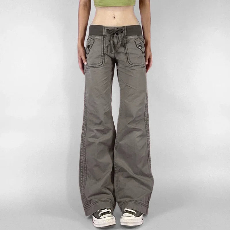 2000s Clothes Y2k Low Rise Boot Cut Jeans Woman Casual Black Striped Denim Trousers Streetwear Flare Pants P77-DD25