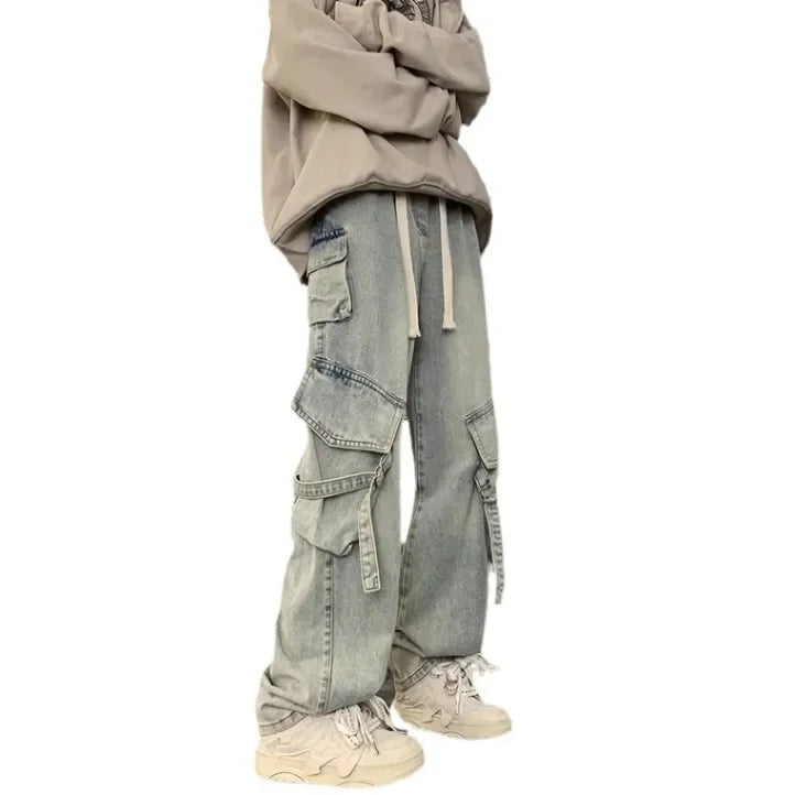American Style Streetwear Men's Jeans Multi-Pocket Loose Straight-Leg Wide-Leg Spring Autumn New Arrival Long Pants