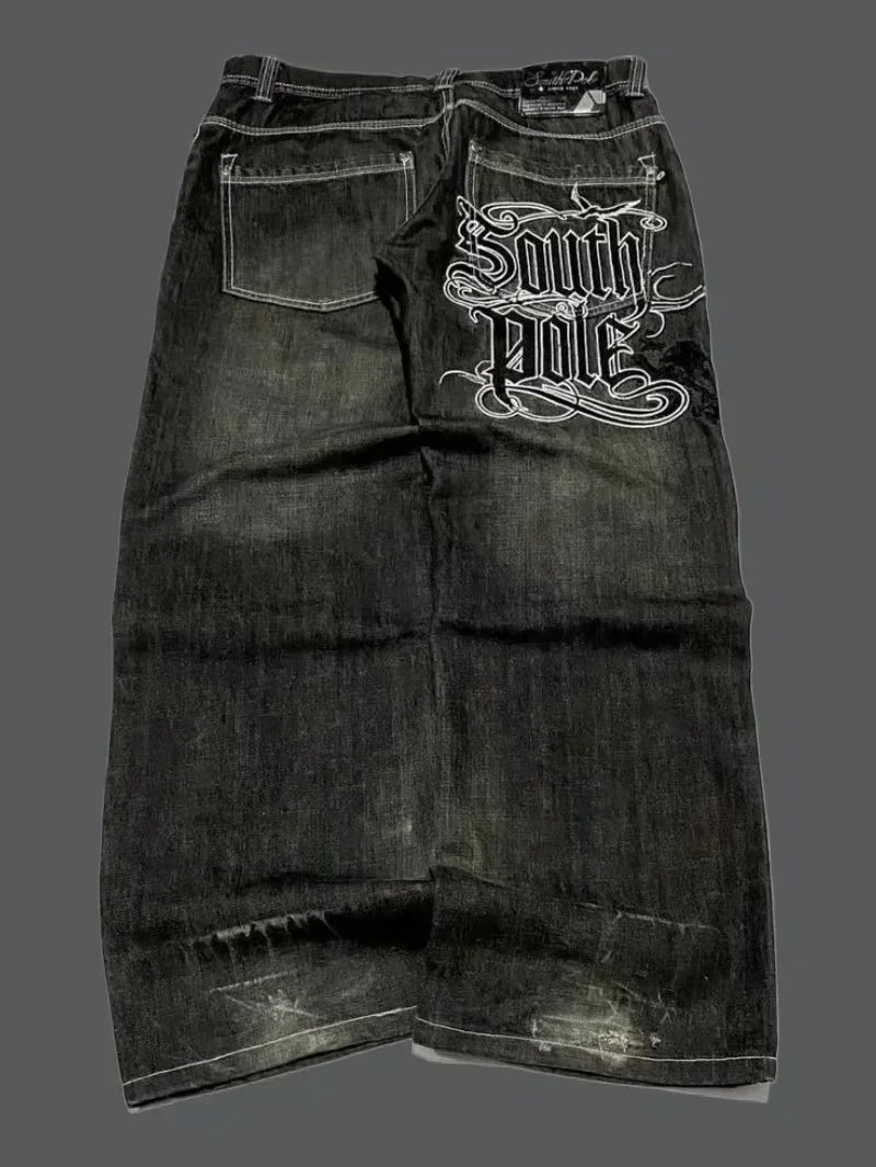 2025 New American Trend Vintage Hip-hop Embroidery Pattern Baggy Jeans Men And Women Y2K Harajuku Gothic Wide Pants Streetwear