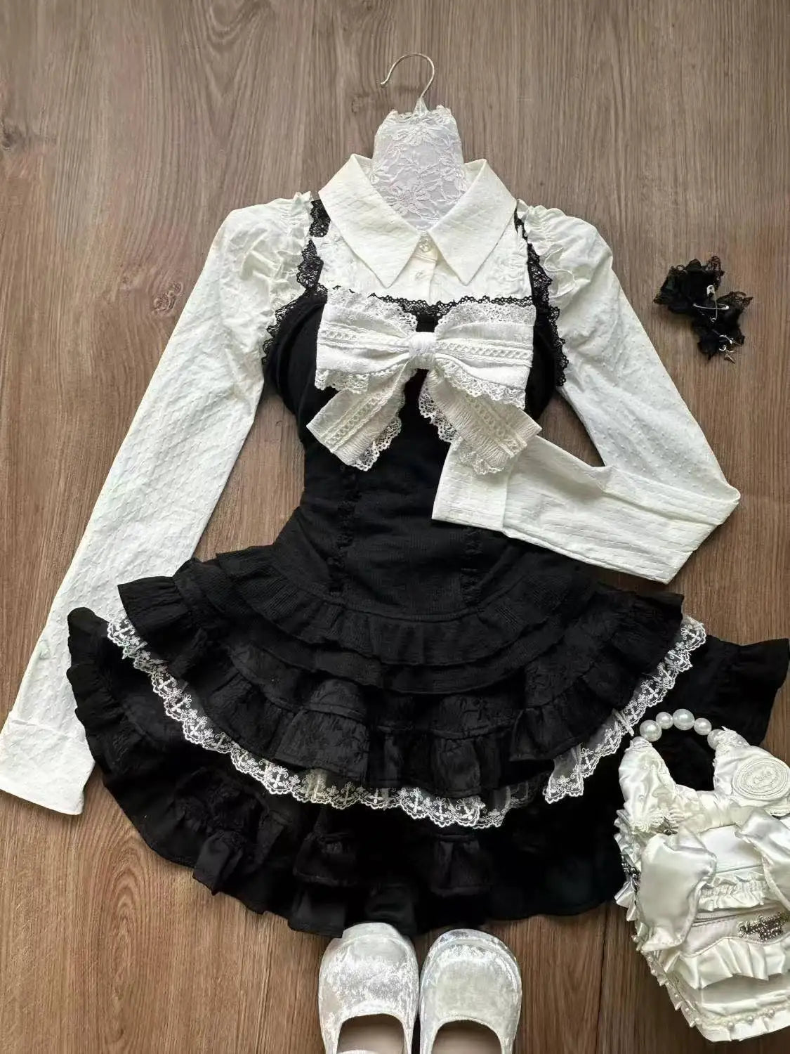 Y2k High Waist Lolita Short Skirt Suit France Vintage Slim Slash Neck Print 2 Piece Set Women Sweet Cute Off Shoulder Top Female