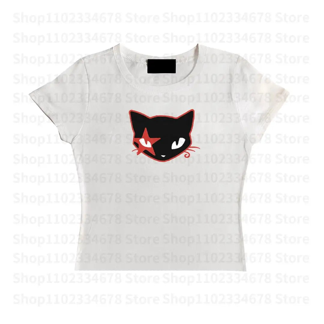 Y2K Gothic Emo Vintage Sleeveless Tank Tops Kitten Printed Sweat Vest Y2K Aesthetic Harajuku Streetwear Women Slim Fit Crop Tops