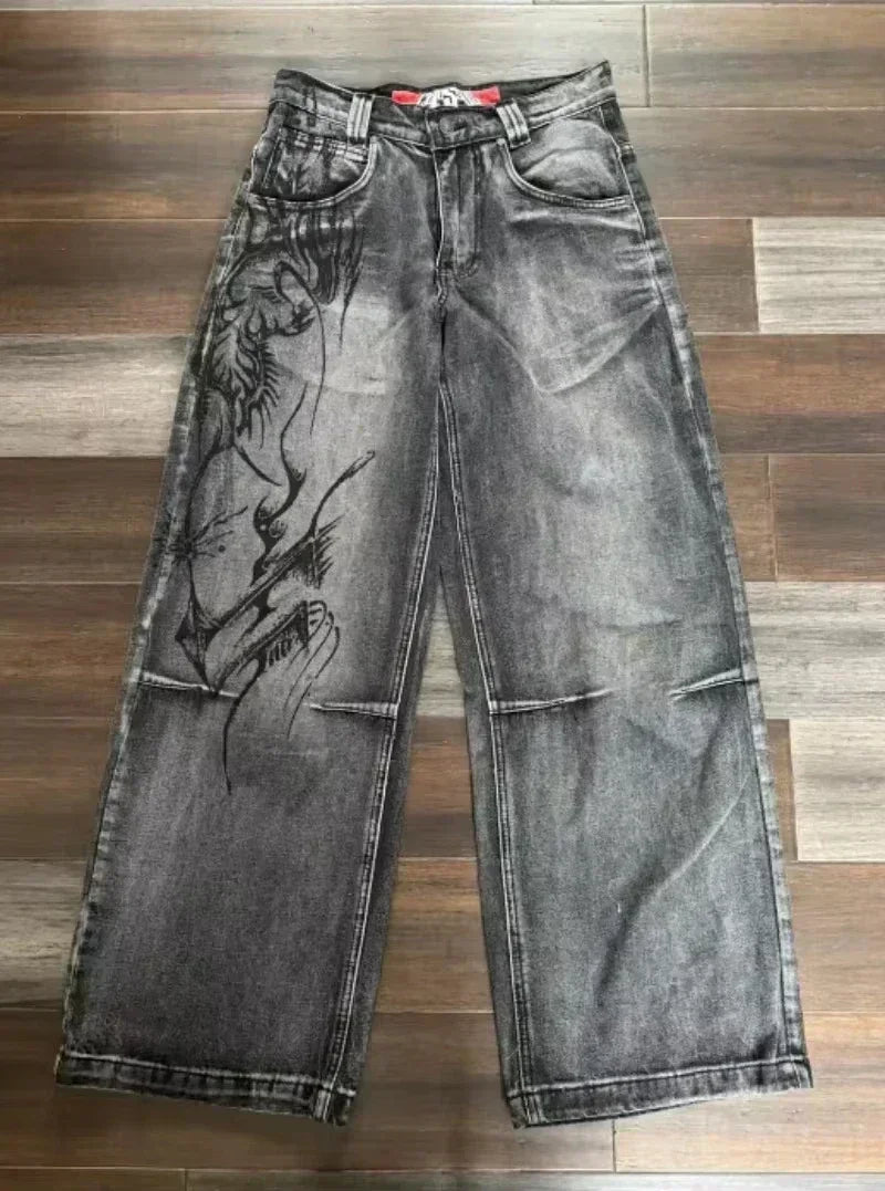 American Fashion Hip Hop Joker Oversized Jeans Women Street Y2K New Clearance Spot Hot Mopping Wide-leg Pants Unisex Loose Jeans