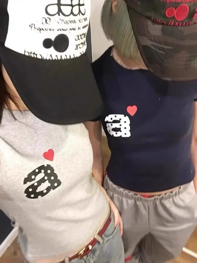 Aeae Korean Style Fashion Retro Kawaii Letter Graphics Slim T-shirt Women's Y2K New Harajuku Gothic Casual Joker Street Wear