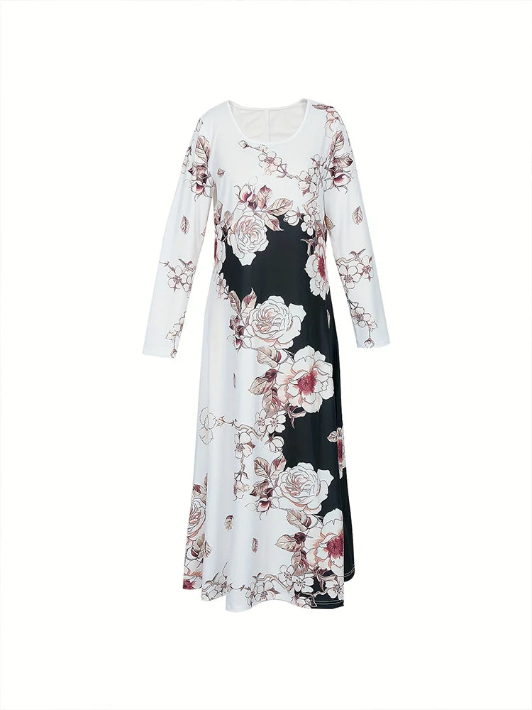 2024 Spring and Summer New Women's l Printed Pattern V-neck Dress Temperament Elegant Long Sleeve Round Neck Dresses