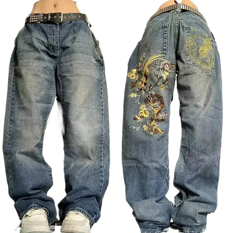 American Fashion Hip Hop Joker Oversized Jeans Women Street Y2K New Clearance Spot Hot Mopping Wide-leg Pants Unisex Loose Jeans