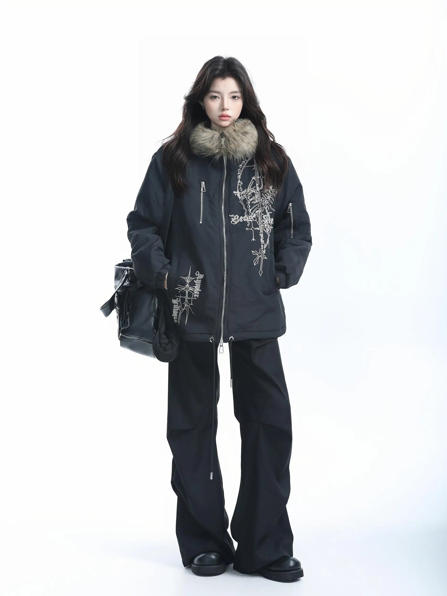 American Vintage Faxu Fur Jacket Hooded Women 2025 Autumn Cotton Coats Outwear Design Subculture Gothic Sweatshirts Harajuku