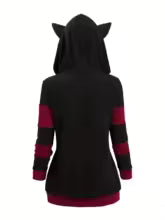 2024 European and American fashion women's new thick cat ears in autumn and winter long color matching hooded sweater coat