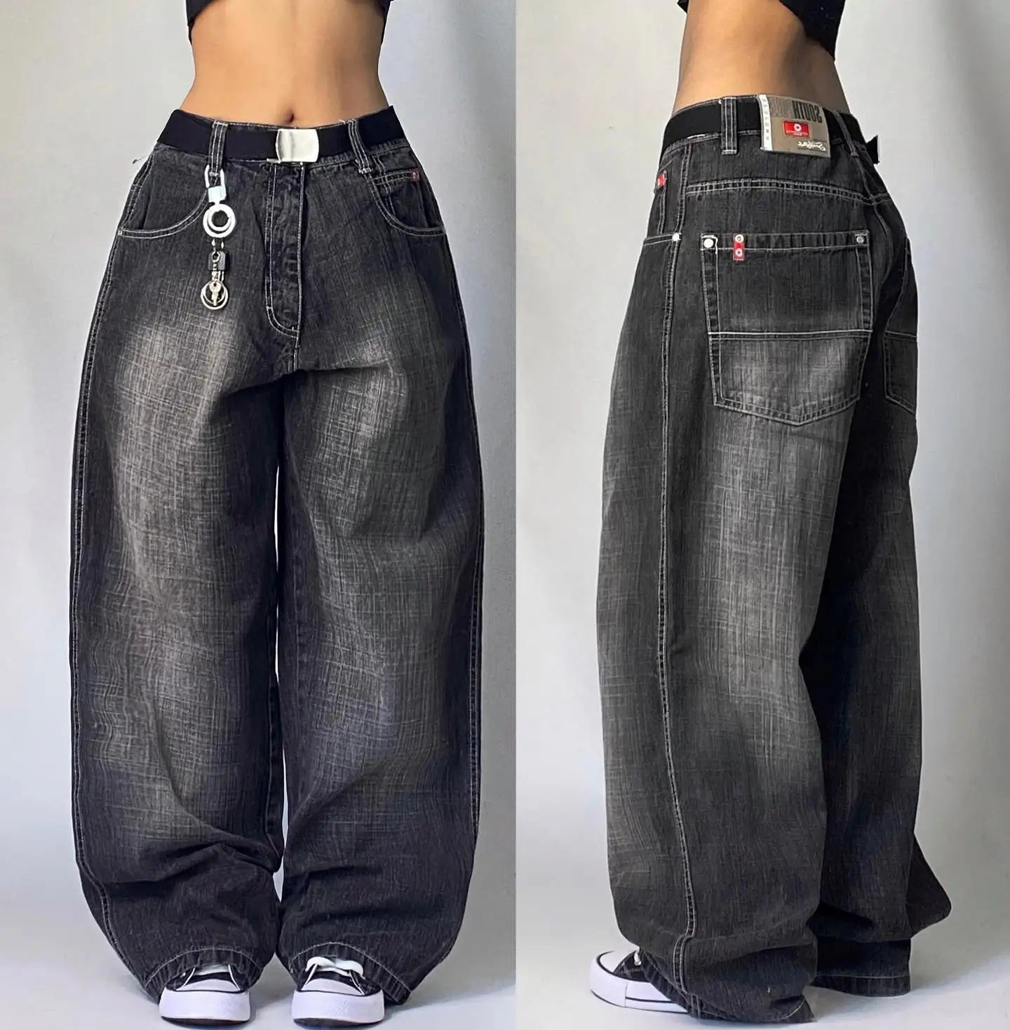 2025 New American Trend Vintage Hip-hop Embroidery Pattern Baggy Jeans Men And Women Y2K Harajuku Gothic Wide Pants Streetwear