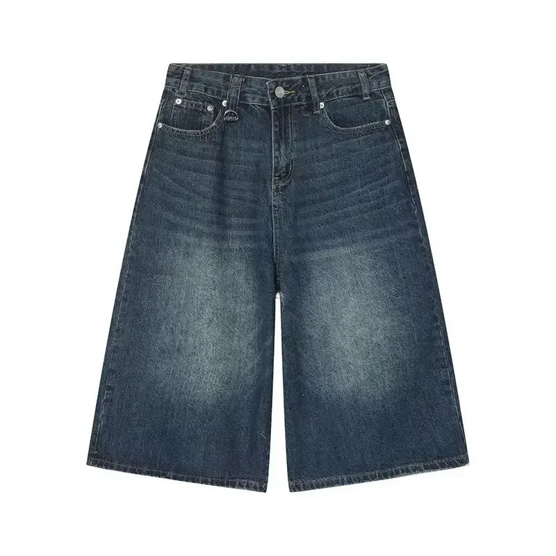 American Style Vintage Men's Jeans Loose Fit Wide Leg Straight Leg Denim Shorts Sensibility Design For Summer Wholesale