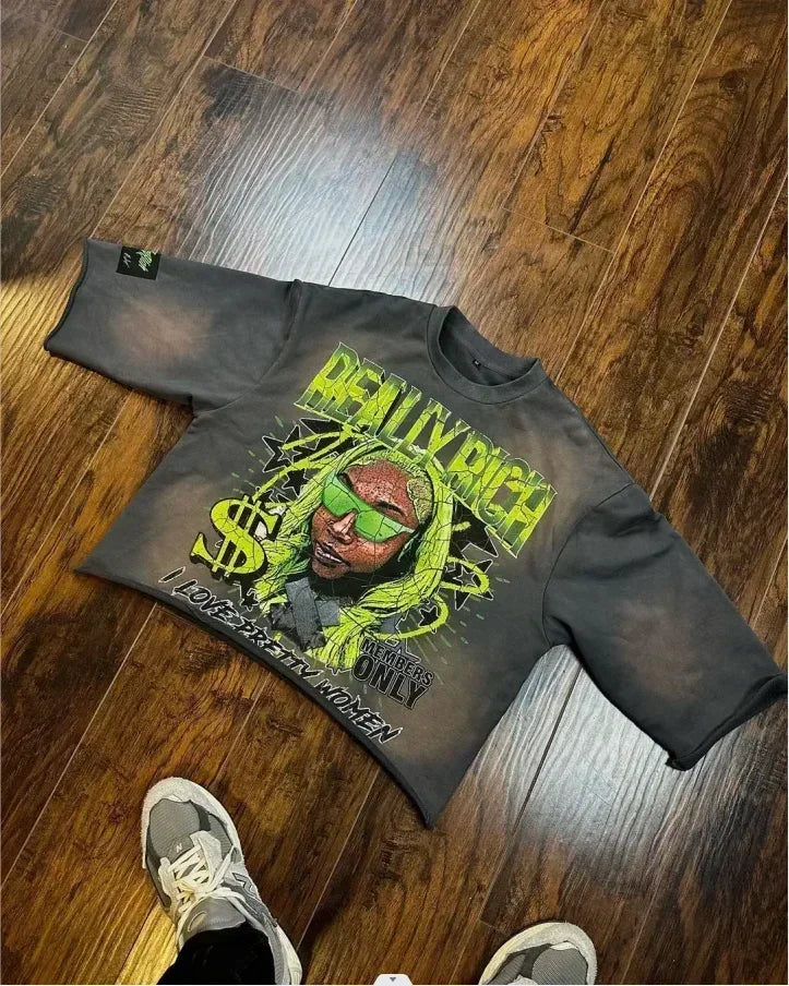 2025 Fall Affliction Red Long sleeved T shirt Round Neck Oversized shirt Casual Gothic Skull Holy Writ Letter Tops Streetwear
