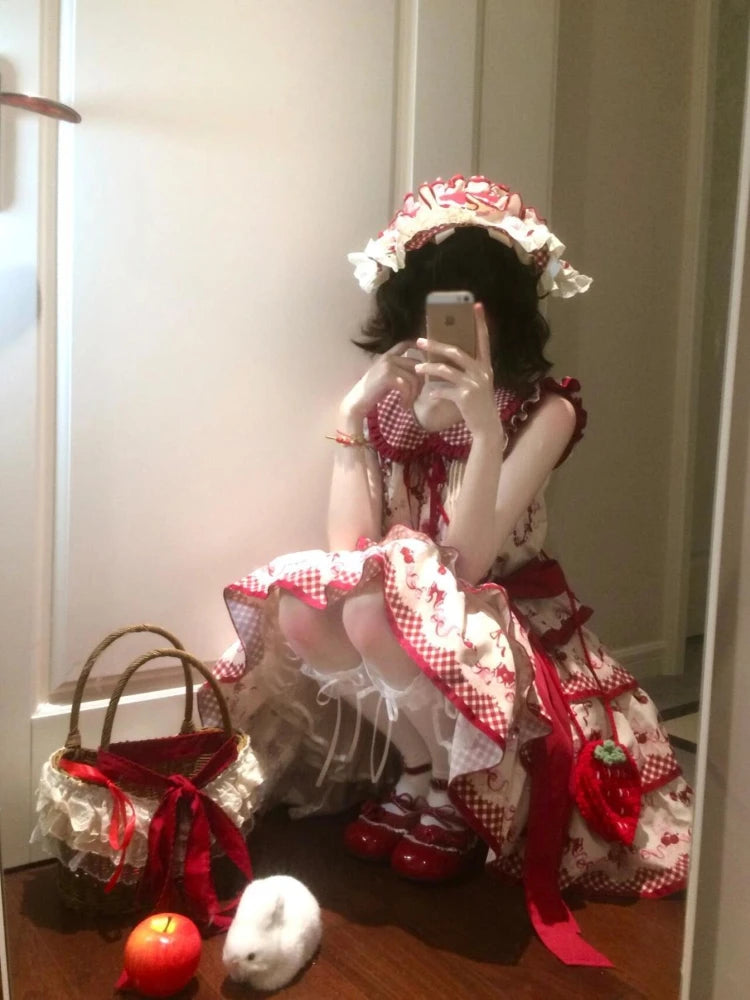 2025 New Japanese Cherry Sweetheart Lolita Dress Women Flying Sleeve Peter Pan Collar Mini Dress Kawaii Cute Princess Clothing