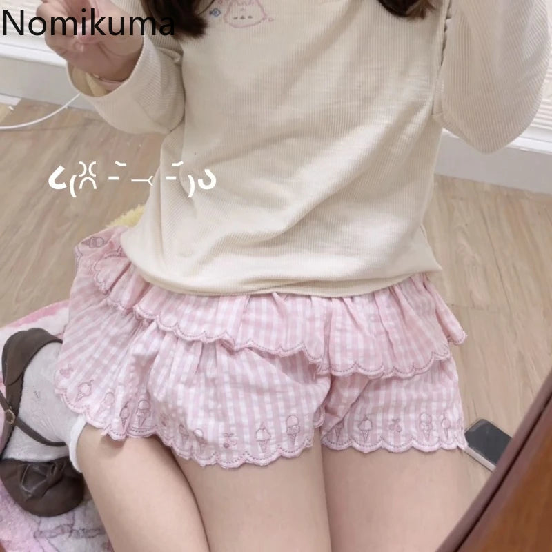 2025 Faldas Mujer De Moda Japanese Summer Skirt Women High Waist Jupe Kawaii Embroidery Fashion Plaid Mini Y2k Pink Cute Skirts