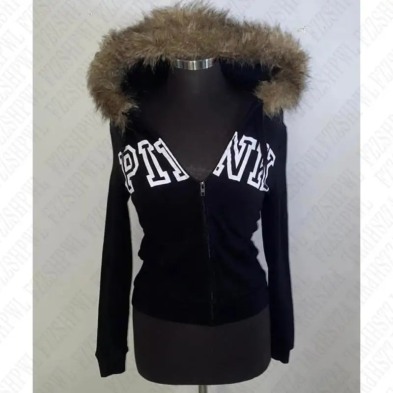 Y2k Women Gothic Hip Hop Fashion Graphic Punk Letter Print Zip Up Hoodies Aesthetic Harajuku Hoodies Clothes Streetwear EMO Girl