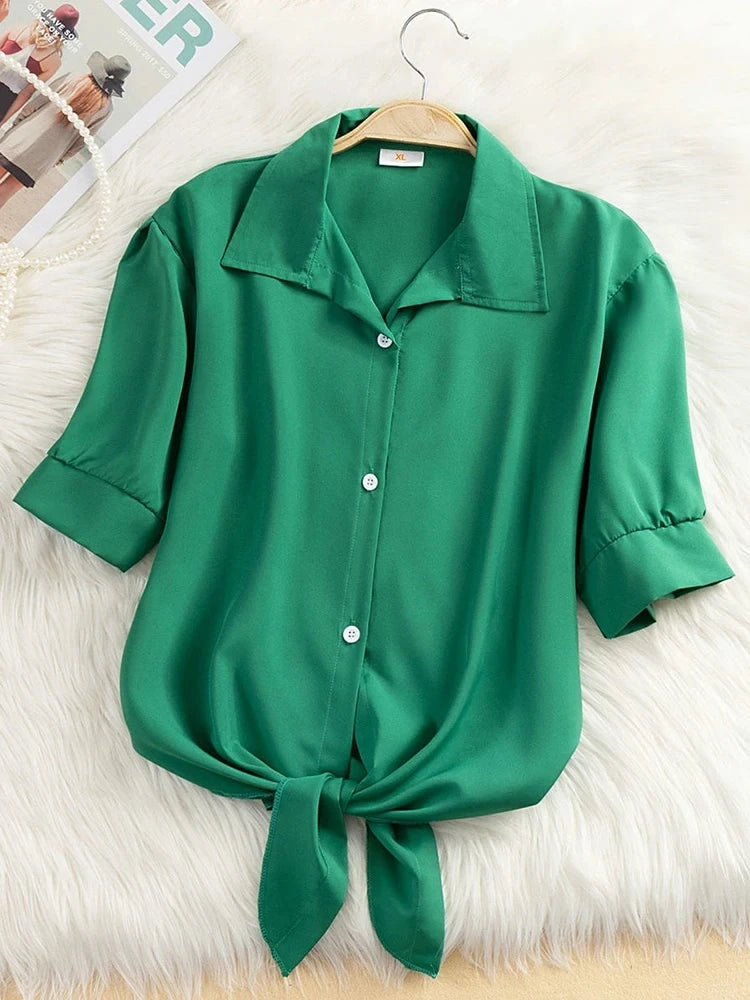 AOSSVIAO Casual Women Shirts 2025 Summer New Fashion Collar Blouse Stripe Buttons White Shirt Women Tops Streetwear