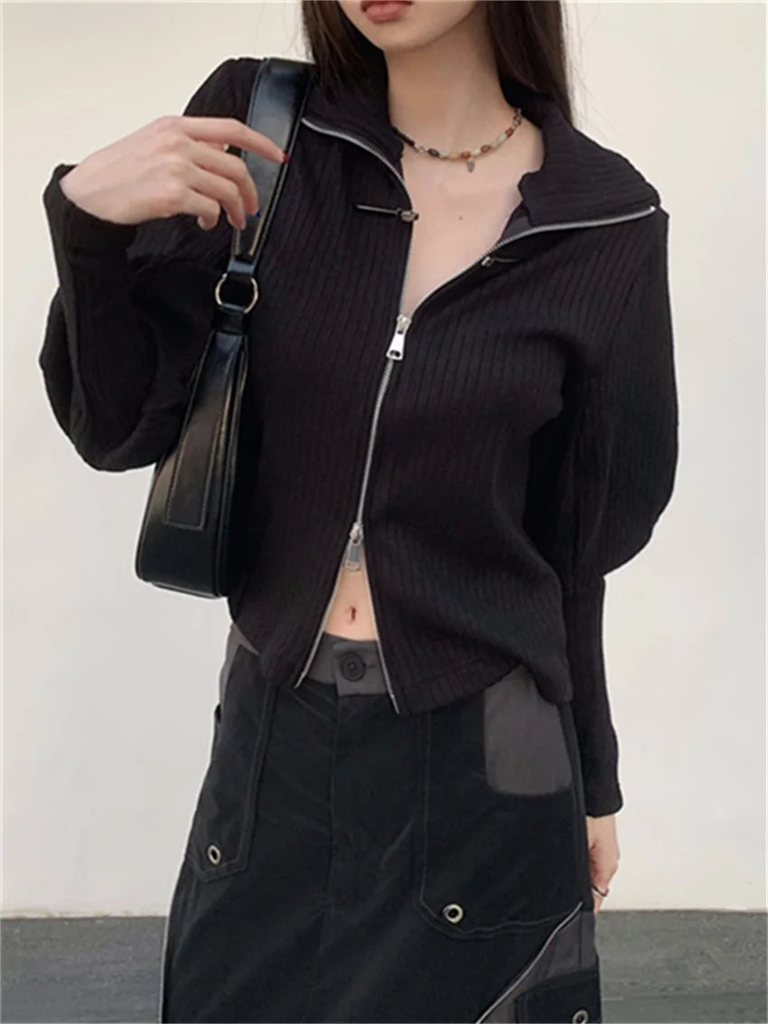 Alien Kitty Black Women Sweaters Daily New Loose Chic Elegant All Match 2025 Daily Fashion Casual Office Lady Spring Coats