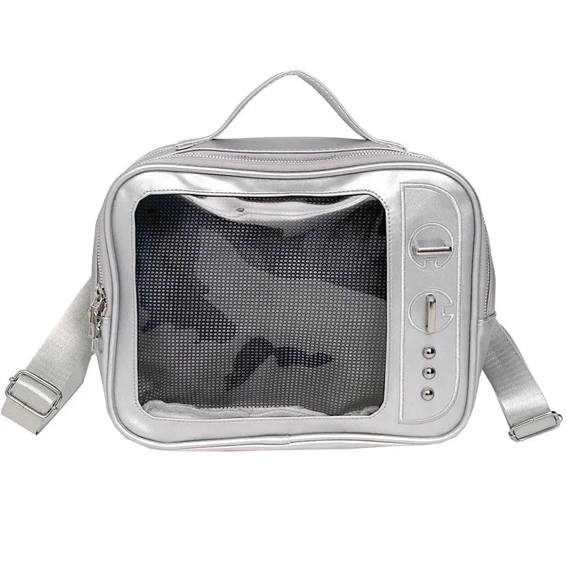 Y2K Japanese Kawaii TV Design Ita Bag Cute PU Shoulder Bag Transparent Pocket Harajuku Crossbody Bag for Women Fashion Backpacks